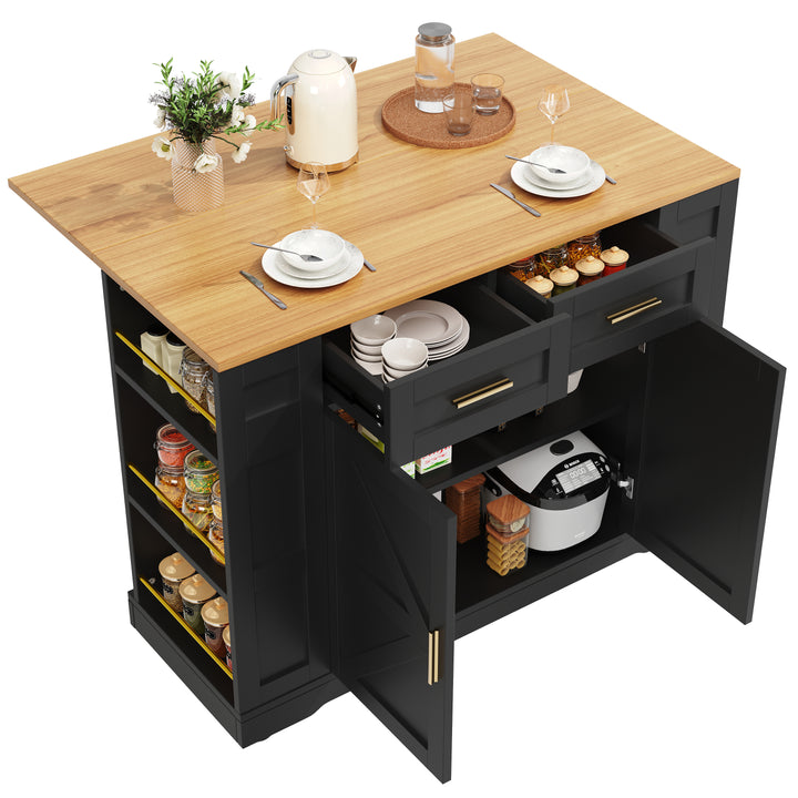 Black farmhouse extendable kitchen trolley with storage CLOUDFIELD