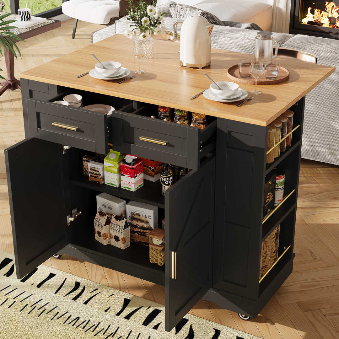 Black farmhouse extendable kitchen trolley with storage CLOUDFIELD