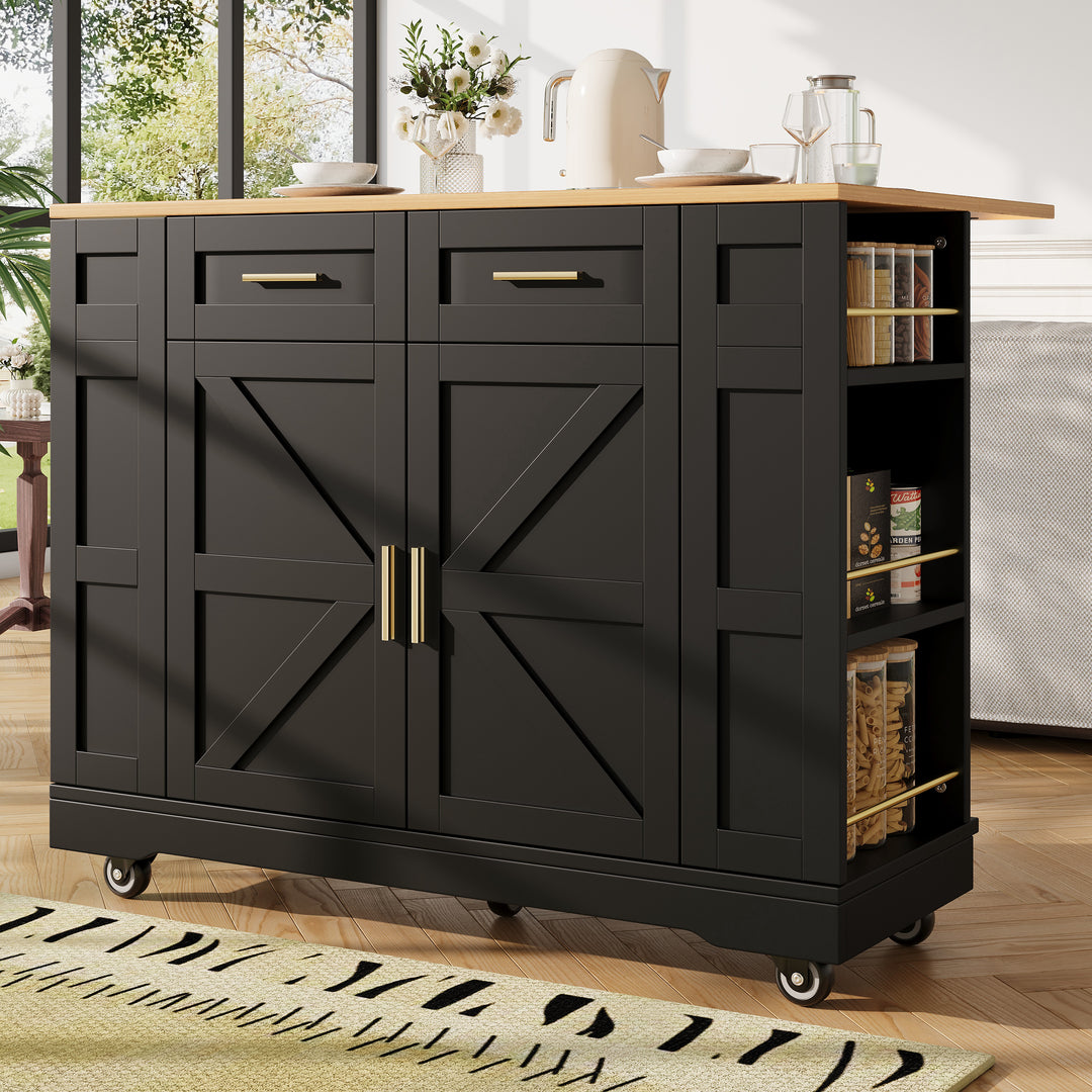 Black farmhouse extendable kitchen trolley with storage CLOUDFIELD