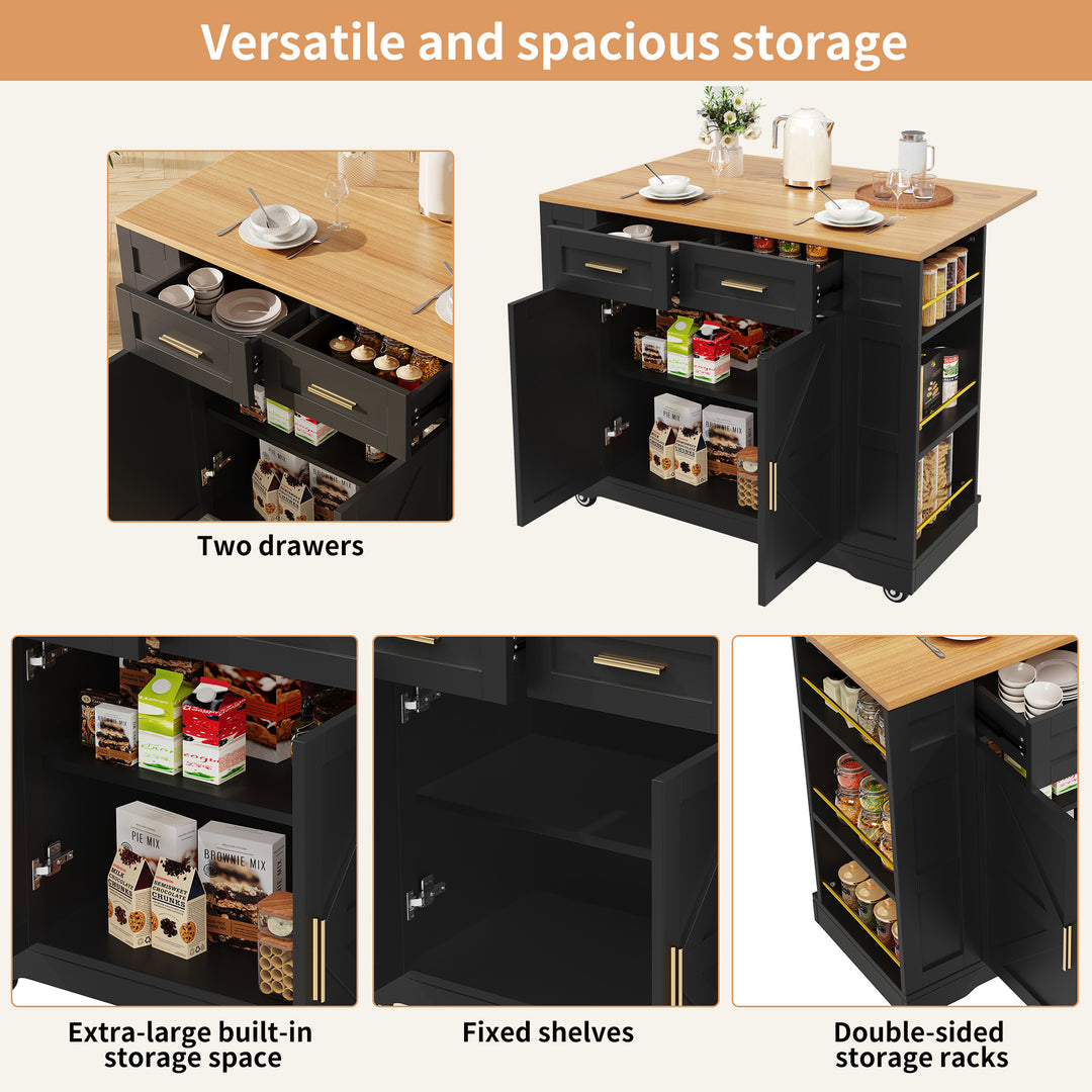 Black farmhouse extendable kitchen trolley with storage CLOUDFIELD