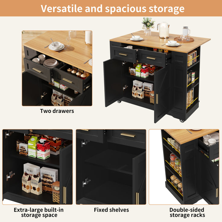 Black farmhouse extendable kitchen trolley with storage CLOUDFIELD