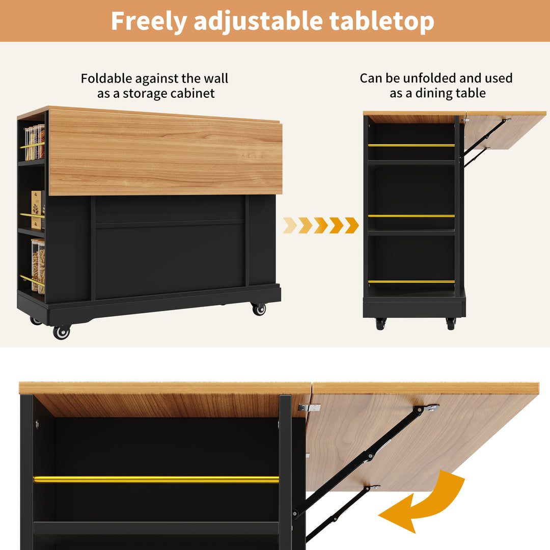 Black farmhouse extendable kitchen trolley with storage CLOUDFIELD