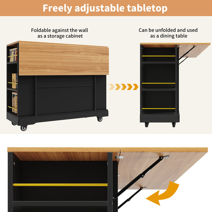 Black farmhouse extendable kitchen trolley with storage CLOUDFIELD