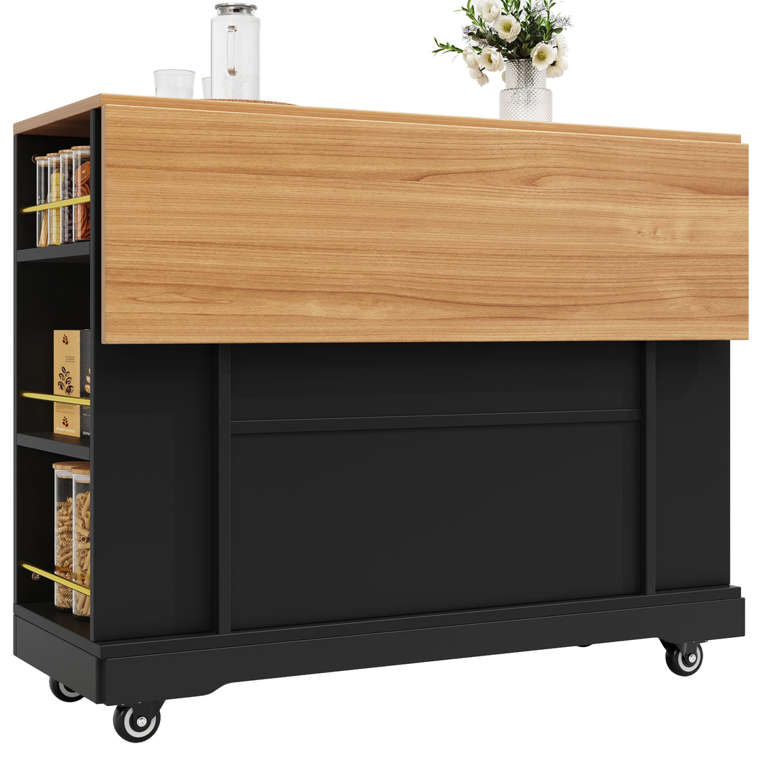 Black farmhouse extendable kitchen trolley with storage CLOUDFIELD