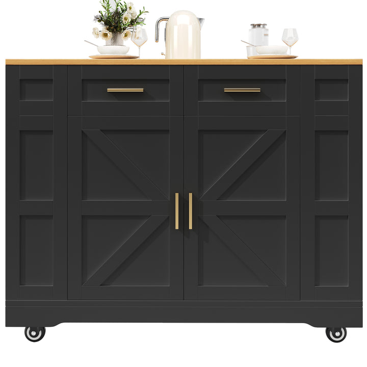 Black farmhouse extendable kitchen trolley with storage CLOUDFIELD