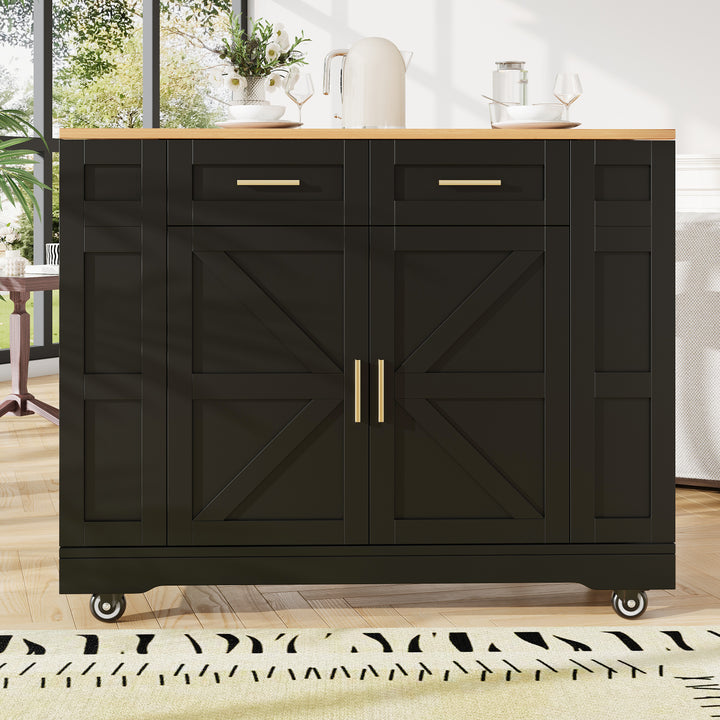 Black farmhouse extendable kitchen trolley with storage CLOUDFIELD