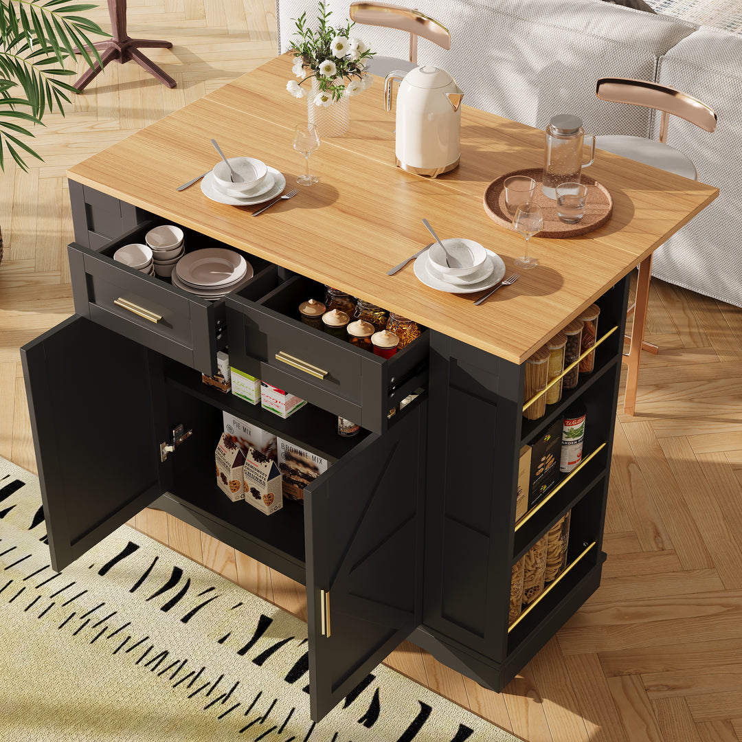 Black farmhouse extendable kitchen trolley with storage CLOUDFIELD