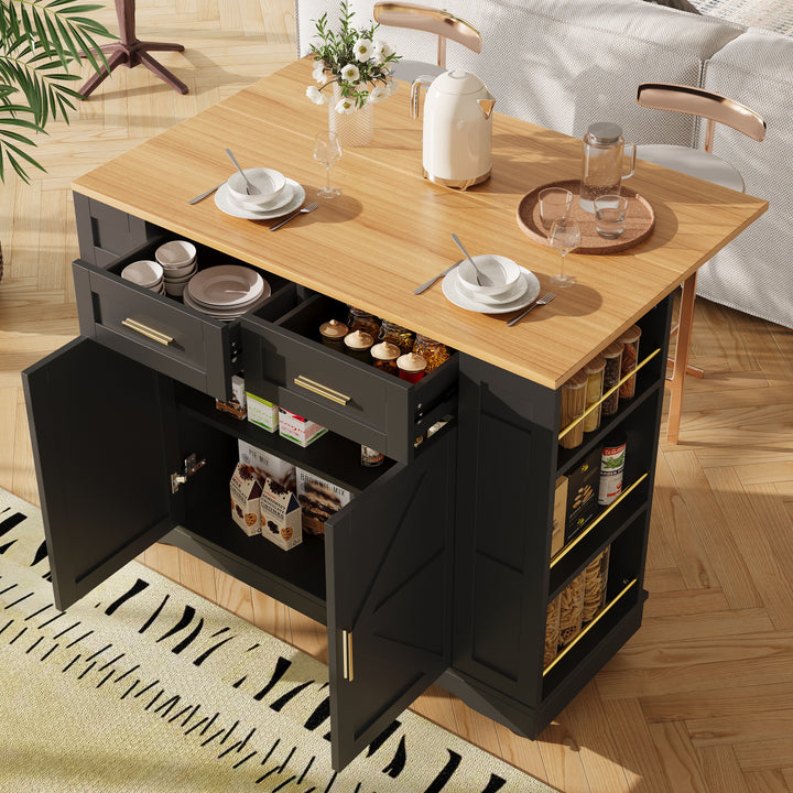 Black farmhouse extendable kitchen trolley with storage CLOUDFIELD