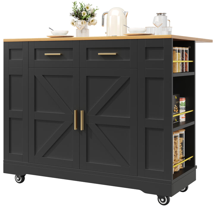 Black farmhouse extendable kitchen trolley with storage CLOUDFIELD