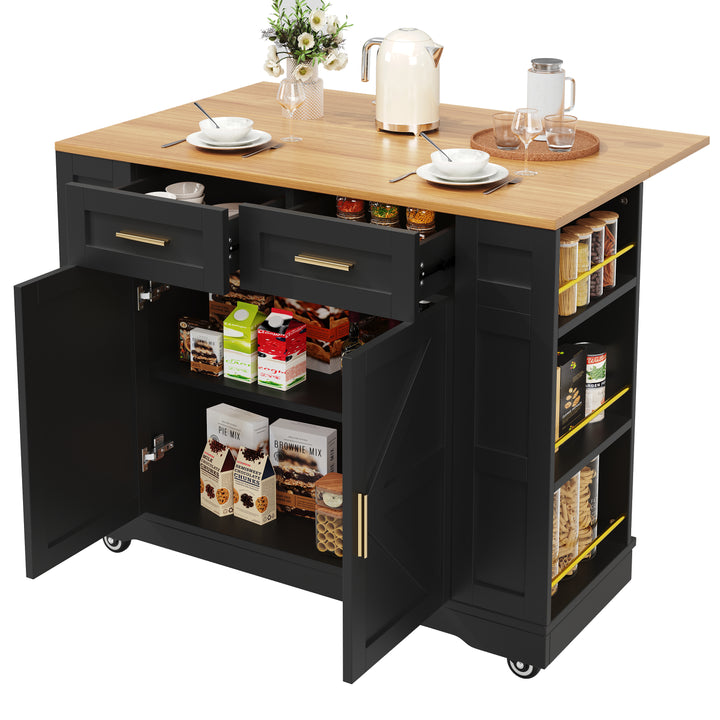 Black farmhouse extendable kitchen trolley with storage CLOUDFIELD