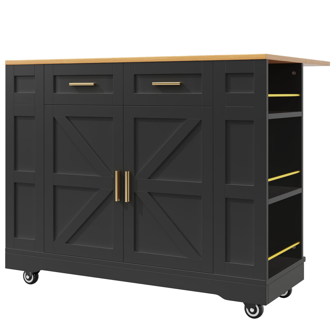 Black farmhouse extendable kitchen trolley with storage CLOUDFIELD