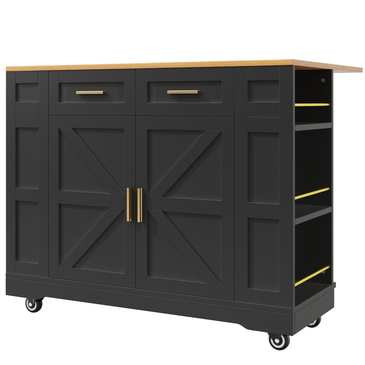 Black farmhouse extendable kitchen trolley with storage CLOUDFIELD