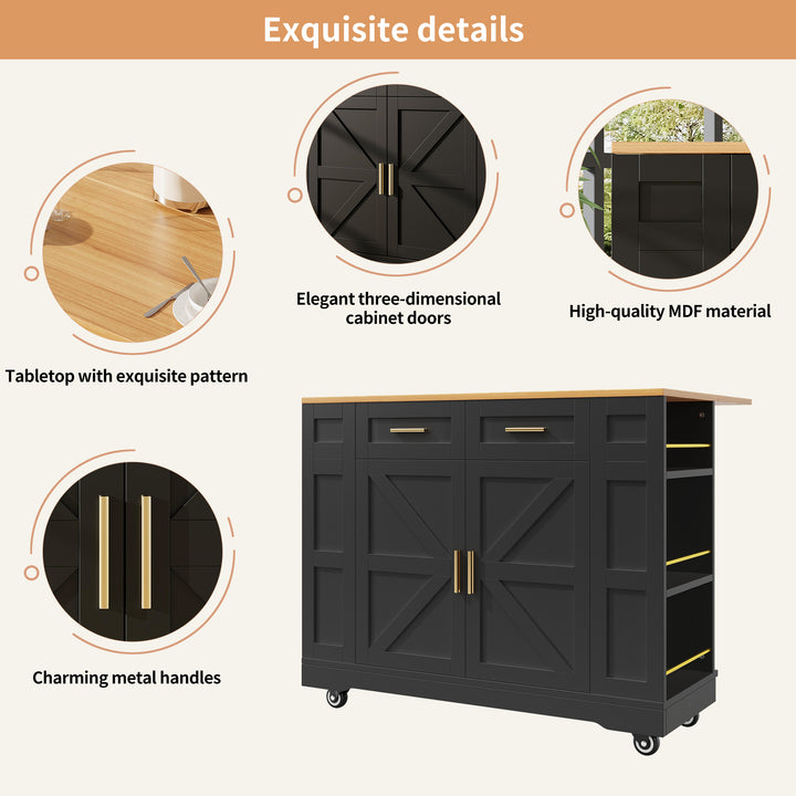 Black farmhouse extendable kitchen trolley with storage CLOUDFIELD