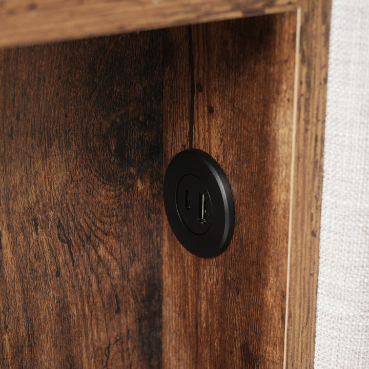 Beige linen upholstered gas lift storage king bed with wireless charging headboard OGAET BEIGE KING UK