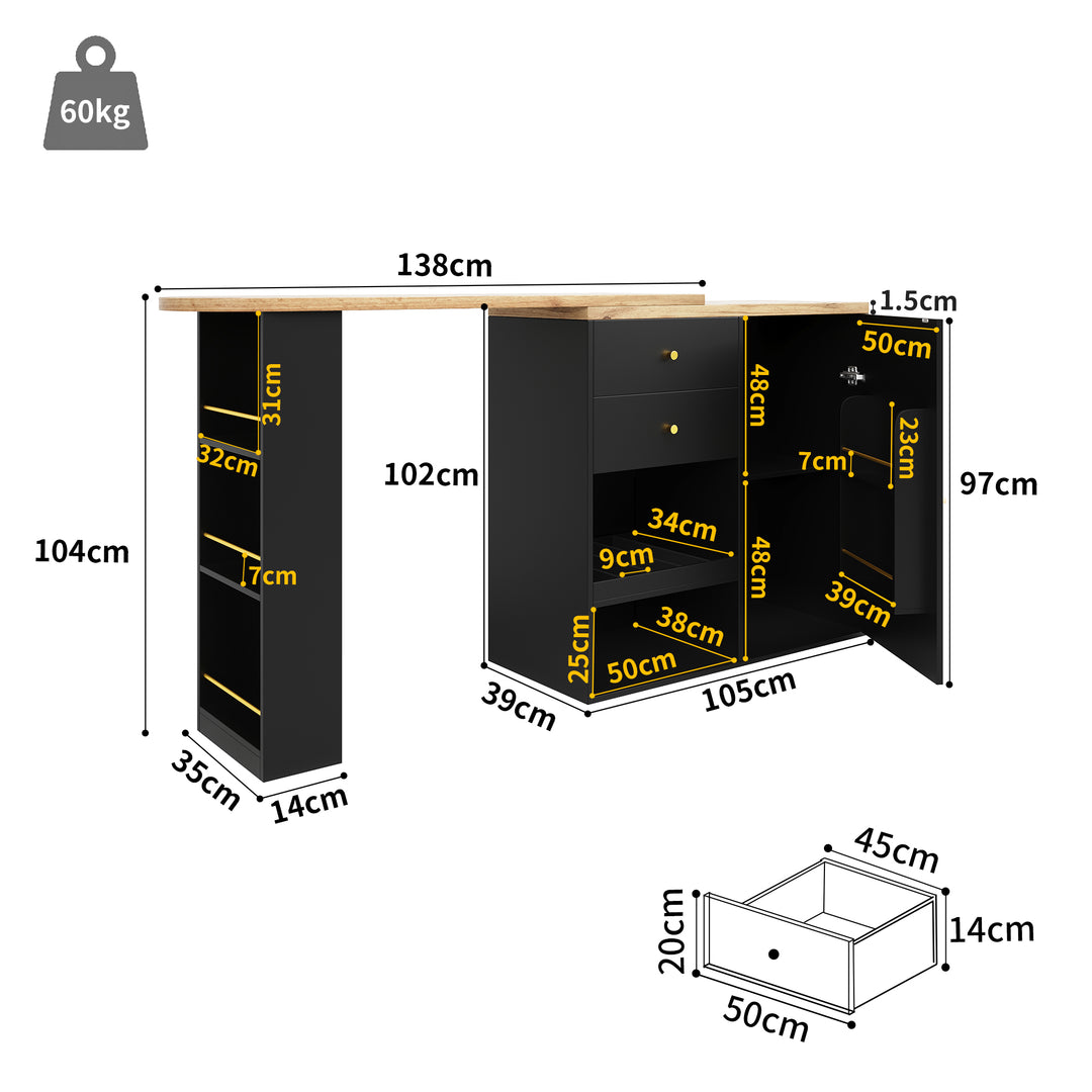 Wooden modern revolving black bar table storage OQUIX UK
