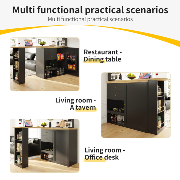 Wooden modern revolving black bar table storage OQUIX UK