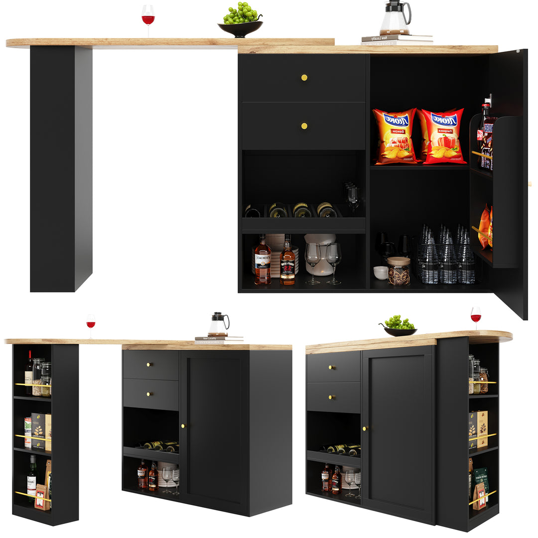 Wooden modern revolving black bar table storage OQUIX UK