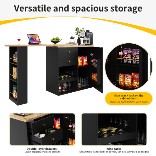 Wooden modern revolving black bar table storage OQUIX UK