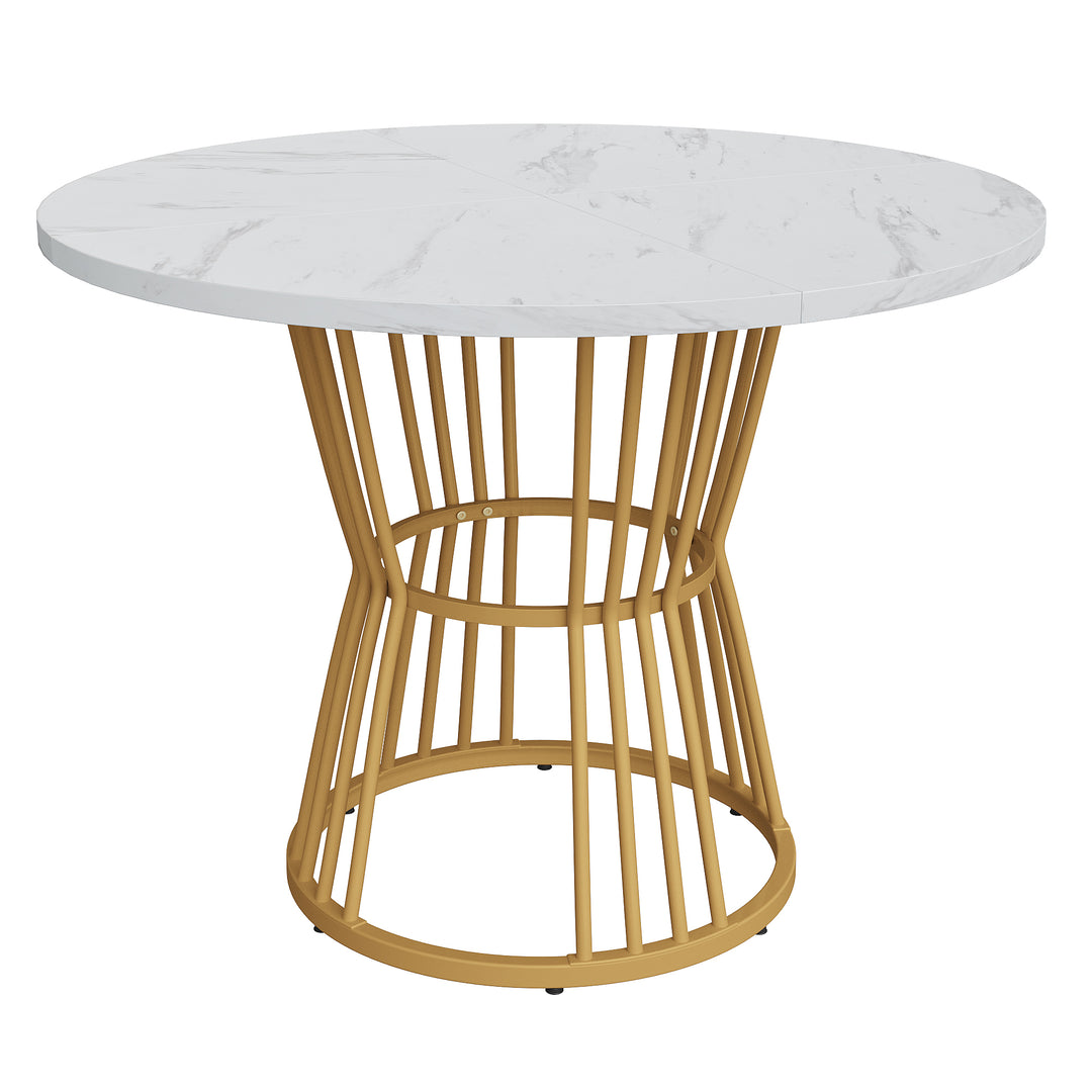 Elegant round dining table white marble-look gold metal base 100*100 ORGEKS UK