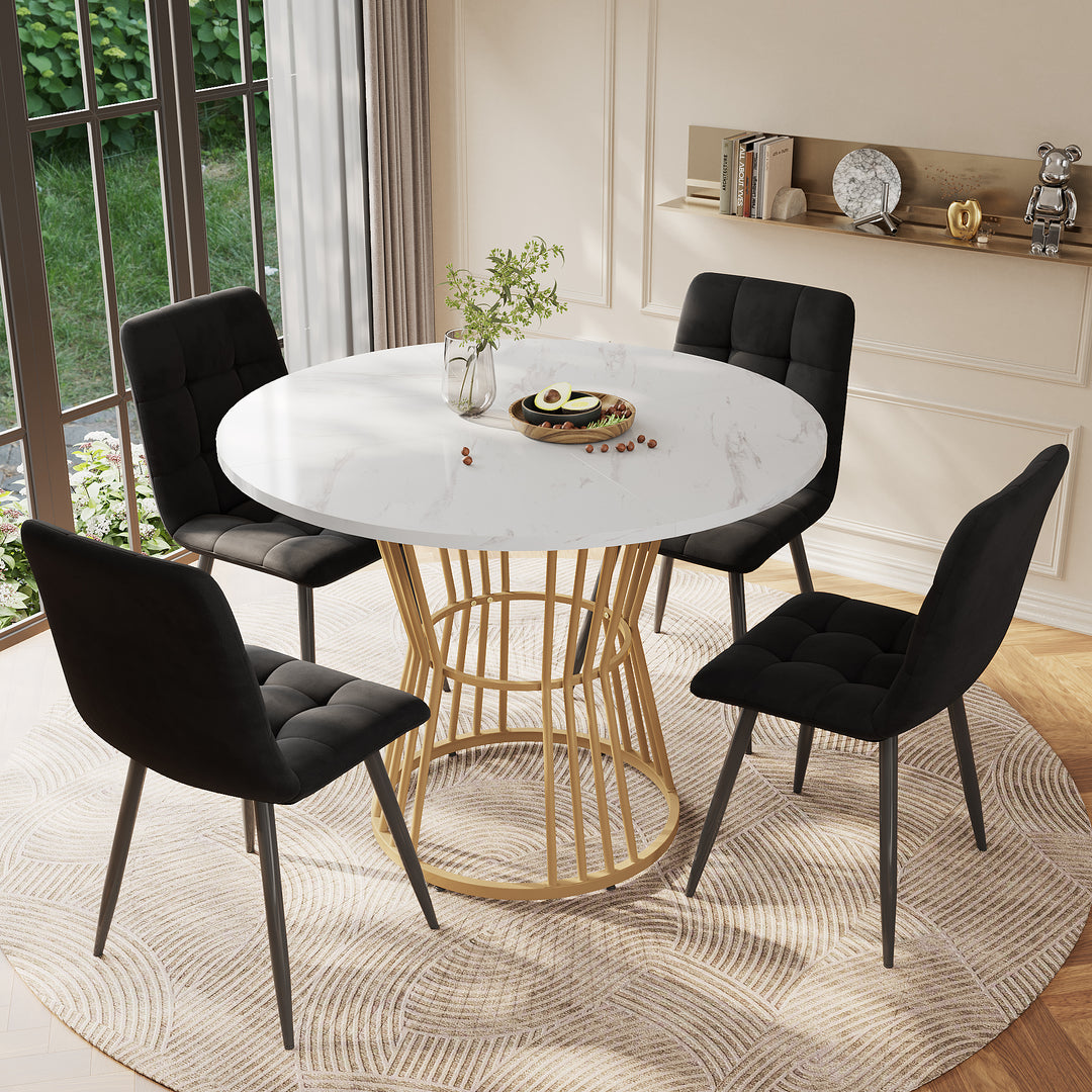 Elegant round dining table white marble-look gold metal base 100*100 ORGEKS UK