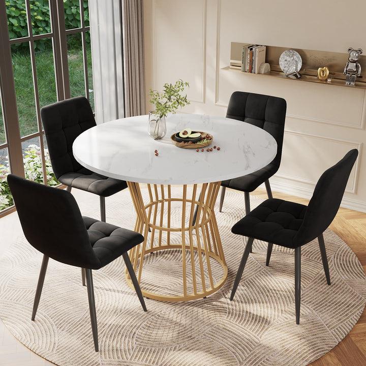 Elegant round dining table white marble-look gold metal base 100*100 ORGEKS UK