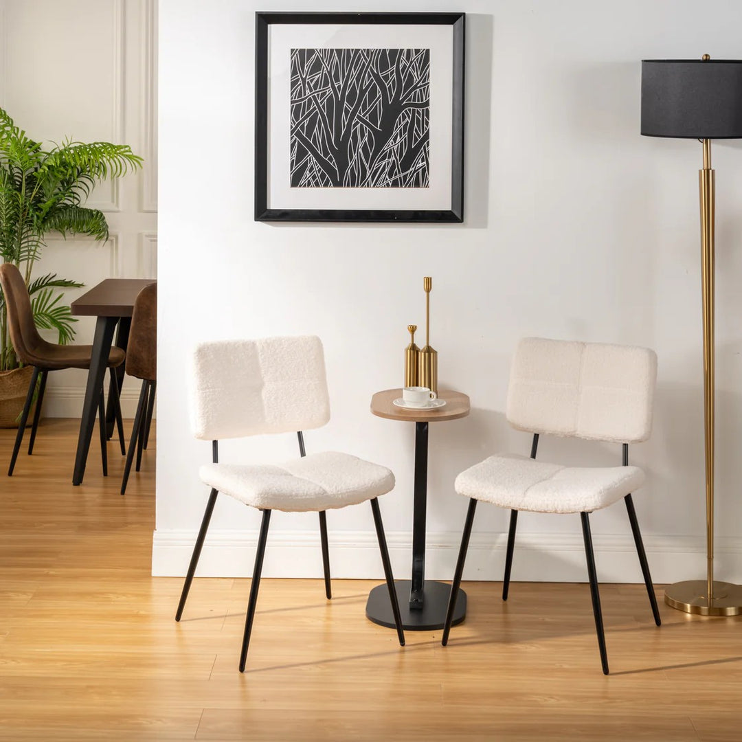 Set of 4 Scandinavian Beige Sheepskin Fabric Dining Chairs  POMONA KD BOUCLE BEIGE 4PK