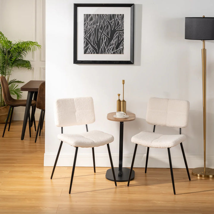 Set of 4 Scandinavian Beige Sheepskin Fabric Dining Chairs  POMONA KD BOUCLE BEIGE 4PK