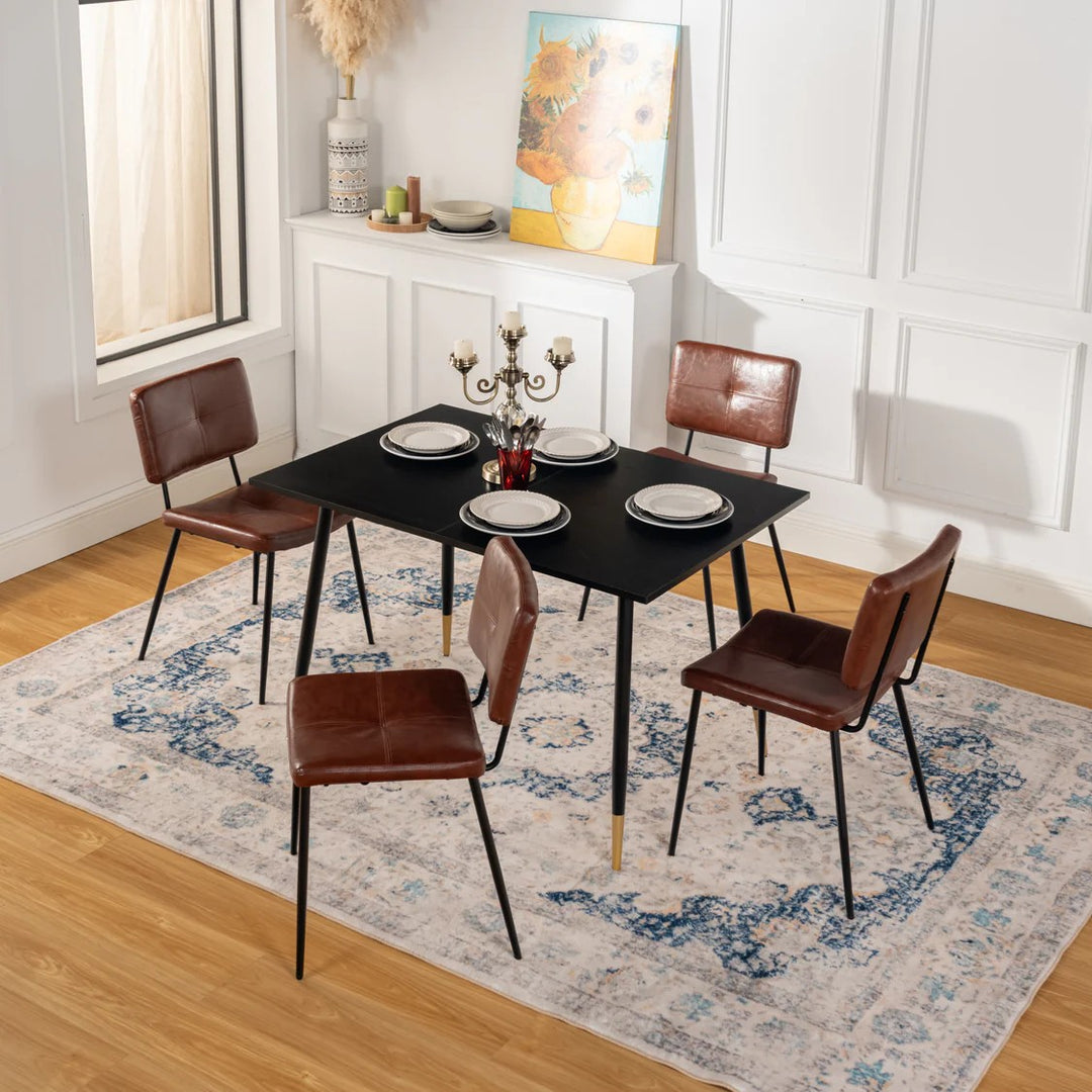 Set of 4 Industrial Brown Oiled Leather Dining Chairs POMONA KD BROWN 4PK