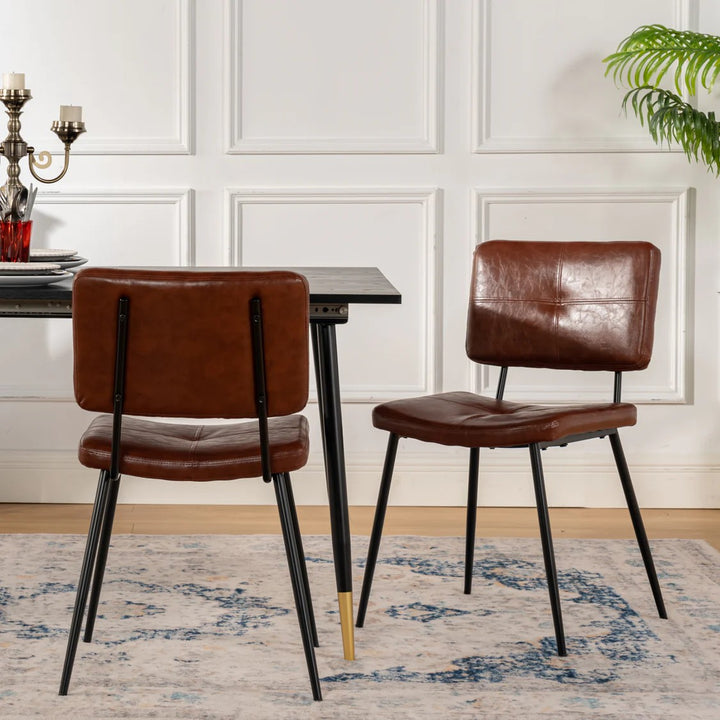 Set of 4 Industrial Brown Oiled Leather Dining Chairs POMONA KD BROWN 4PK