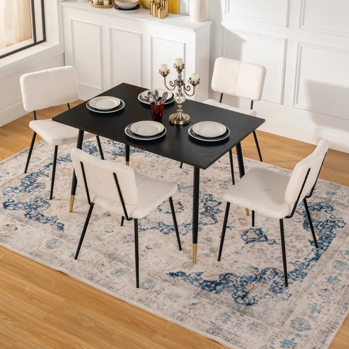 Set of 4 Scandinavian Beige Sheepskin Fabric Dining Chairs  POMONA KD BOUCLE BEIGE 4PK