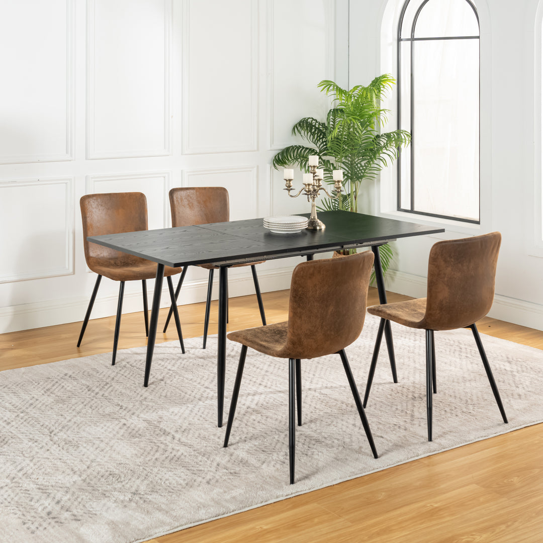 Dining set, rectangular black extensible dining table with 4 scandinavian dining chairs suede WHALEN DARK WOOD STRETCH TABLE BG + SCARGILL SUEDE BLACK LEG 4PCS QY