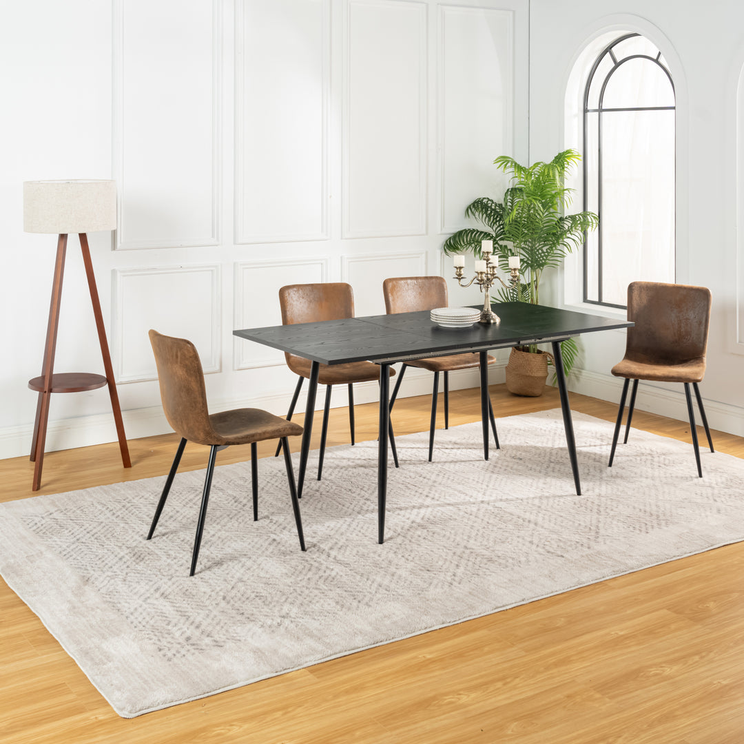 Dining set, rectangular black extensible dining table with 4 scandinavian dining chairs suede WHALEN DARK WOOD STRETCH TABLE BG + SCARGILL SUEDE BLACK LEG 4PCS QY