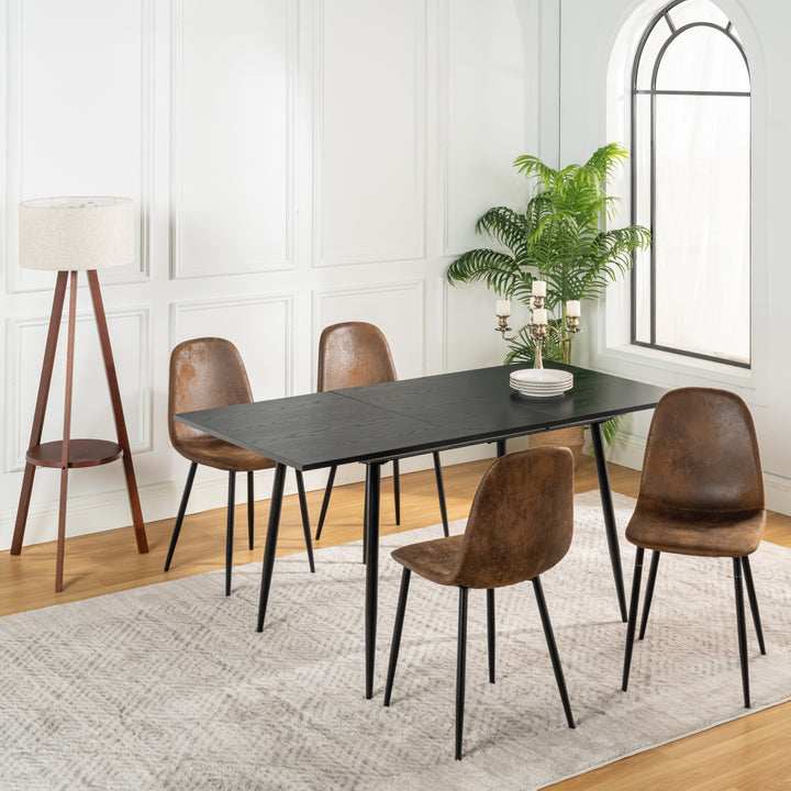 Rectangular extendable black dining room table with Scandinavian style wood effect gold dot feet 120-160 cm WHALEN DARK WOOD STRETCH TABLE BG