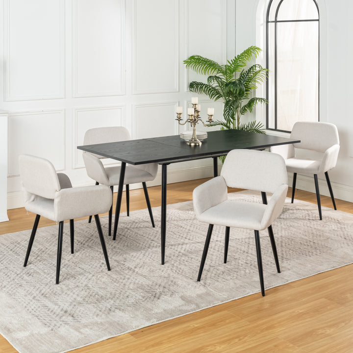 Rectangular extendable black dining room table with Scandinavian style wood effect gold dot feet 120-160 cm WHALEN DARK WOOD STRETCH TABLE BG