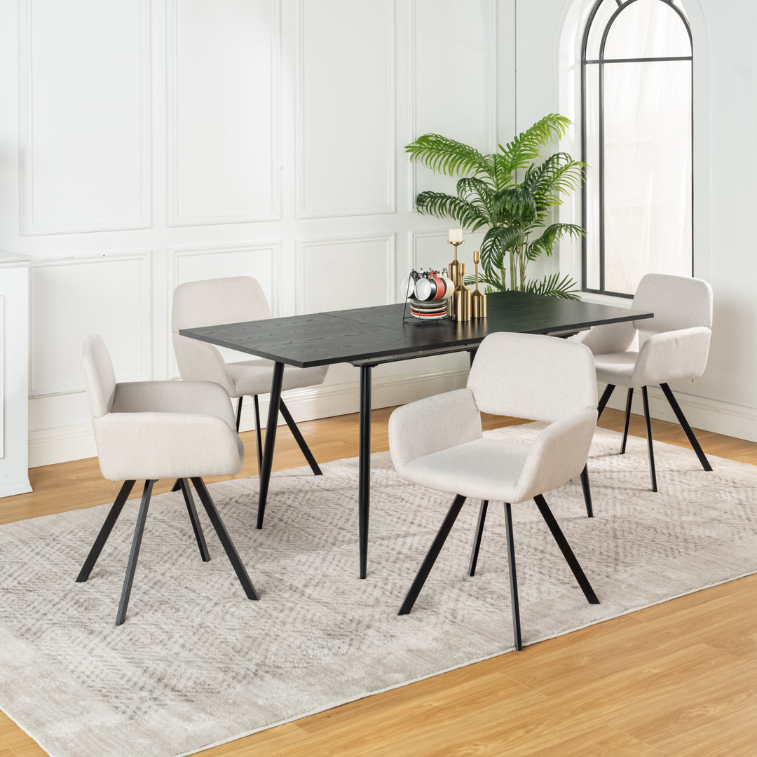 Rectangular extendable black dining room table with Scandinavian style wood effect gold dot feet 120-160 cm WHALEN DARK WOOD STRETCH TABLE BG