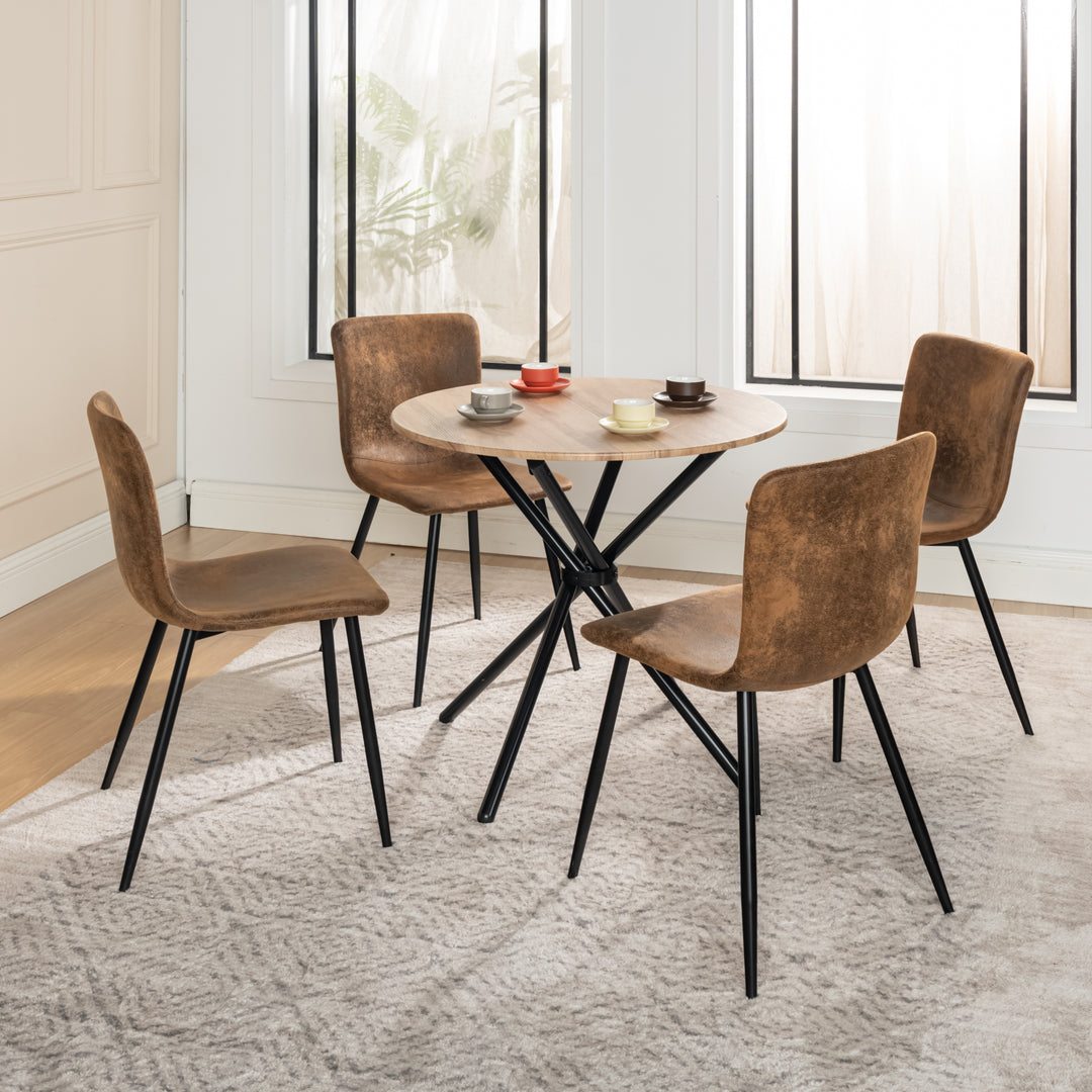 Modern round dining table set with 4 chairs SCARGILL SUEDE BLACK LEG 4PCS QY + FONTANA KD 80CM DARK