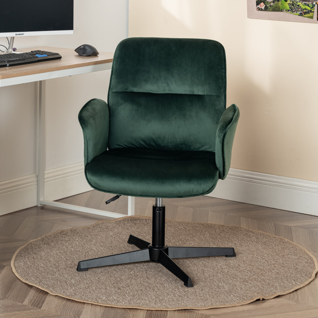 Modern velvet green swivel office chair with armrest height adjustable THOMASINA RELAX VELVET GREEN