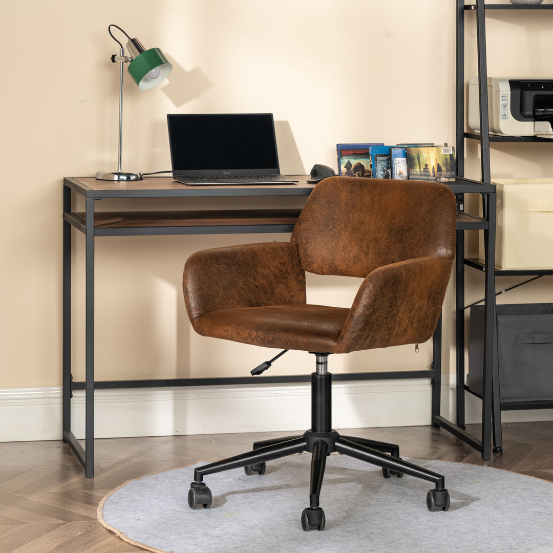 Vintage office chair in suede fabric swivel adjustable height and 5 casters ROSS SUEDE BROWN BLACK