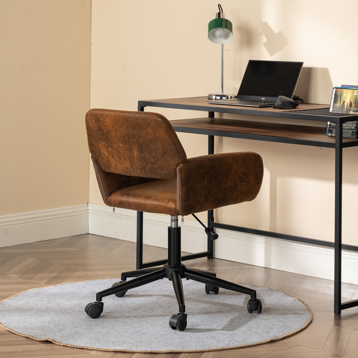 Vintage office chair in suede fabric swivel adjustable height and 5 casters ROSS SUEDE BROWN BLACK