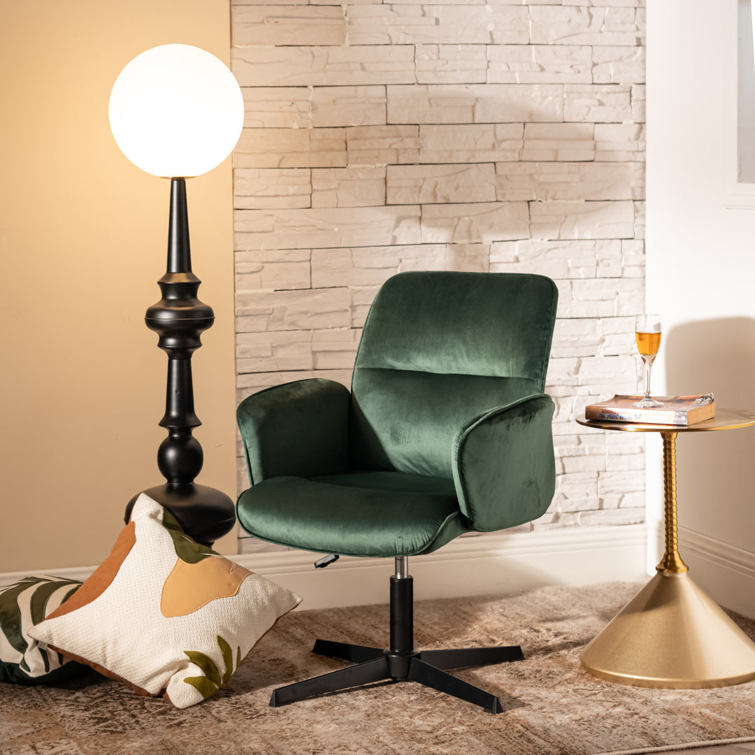 Modern velvet green swivel office chair with armrest height adjustable THOMASINA RELAX VELVET GREEN