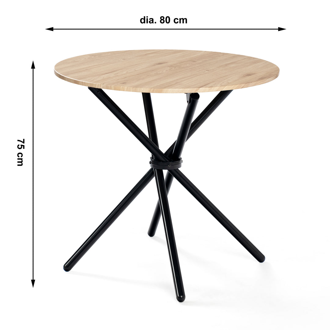 Round dining table oak effect crossed round legs 80*80cm FONTANA KD 80CM OAK