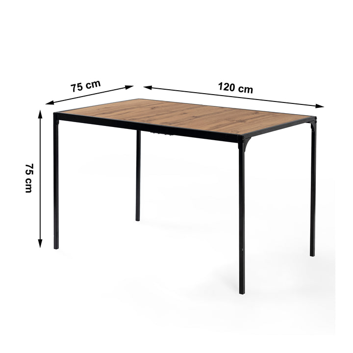 Industrial style rectangular wooden effect dining table with black legs 120x80cm MILLIKEN 120 DARK