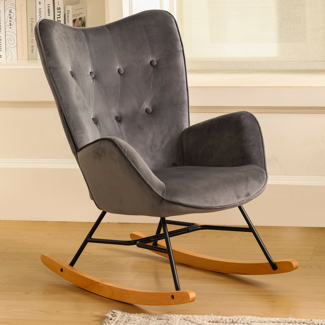 Scandinavia Dark Grey Velvet Cover Leisure Chair with Wooden Legs and Metal Frame EPPING VELVET DARK GREY