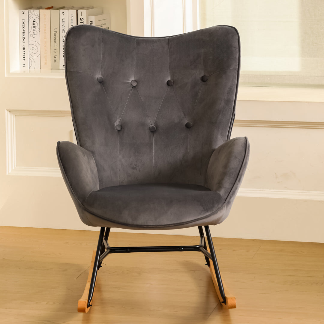 Scandinavia Dark Grey Velvet Cover Leisure Chair with Wooden Legs and Metal Frame EPPING VELVET DARK GREY