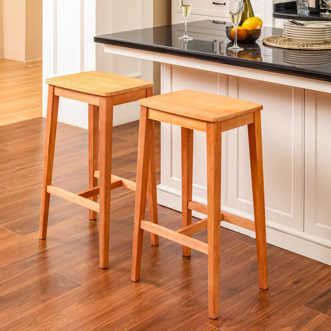 Set of 2 pine wood barstools bar chairs RORIC TALL WALNUT