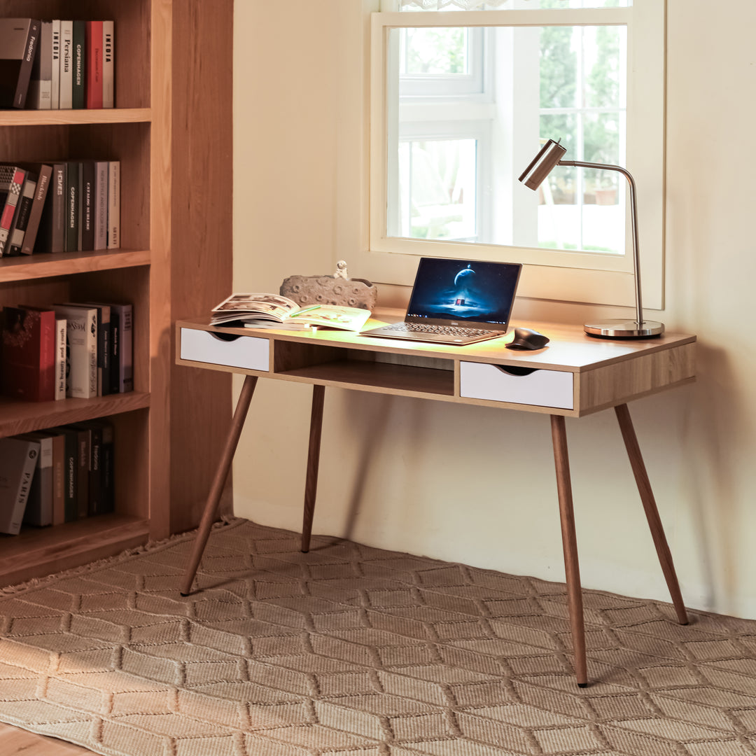 Scandinavian style desk / console with 2 drawers in white and wood BOSUT HM