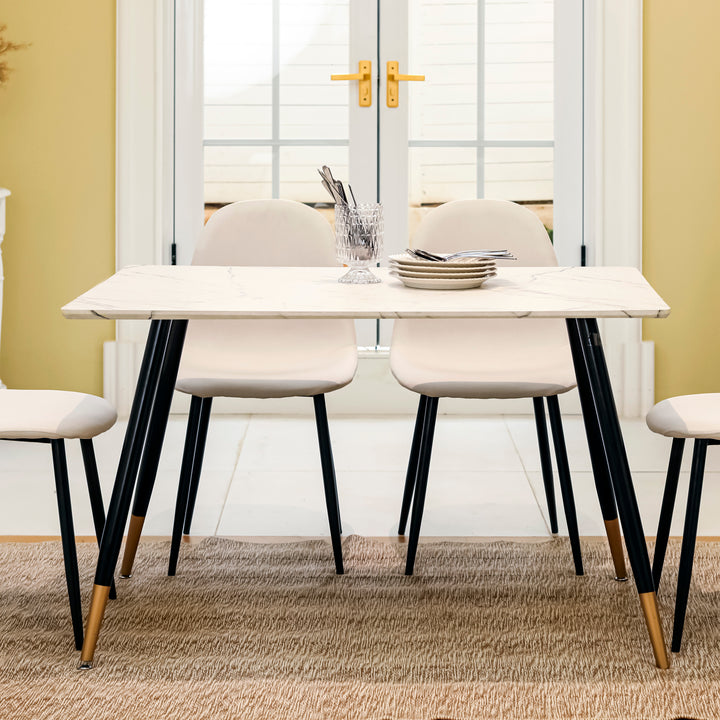 Dining Set,Dining Table Scandinavian style rectangular white marble,Set of 4 Scandinavian dining room chairs beige WHALEN MARBLE TABLE BG + CHARLTON FABRIC BEIGE BLACK LEG