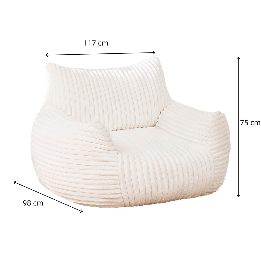 Ultra-Soft white corduroy lazy sofa bean bag chair MYSTERIA
