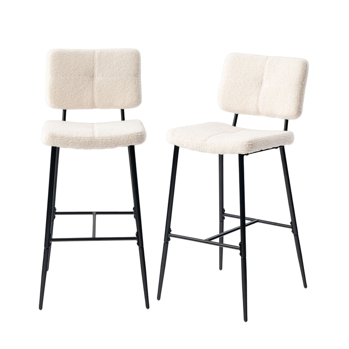 Set of 2 scandinavian beige sheepskin fabric swivel bar stools POMONA BAR 29 KD BOUCLE BEIGE