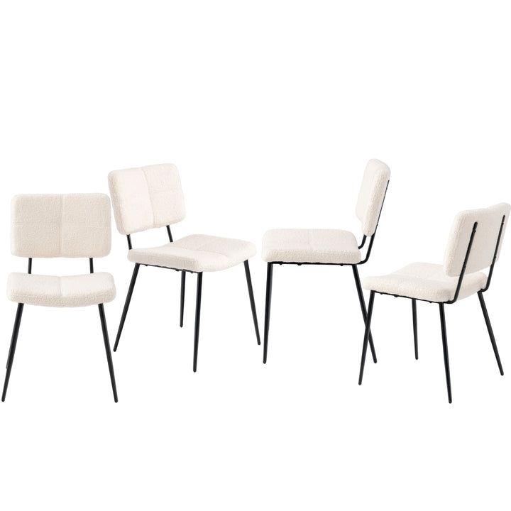 Set of 4 Scandinavian Beige Sheepskin Fabric Dining Chairs  POMONA KD BOUCLE BEIGE 4PK